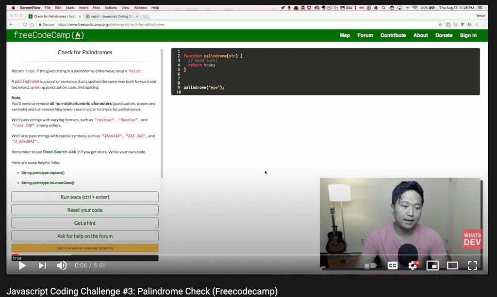 Youtube tutorial on a palindrome checker as a JavaScript project for beginners Youtube tutorial on a palindrome checker as a JavaScript project for beginners