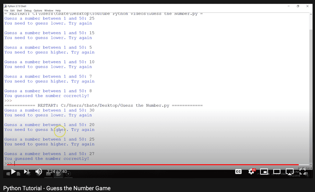 Youtube tutorial on guessing a number as a Python project for beginners Youtube tutorial on guessing a number as a Python project for beginners